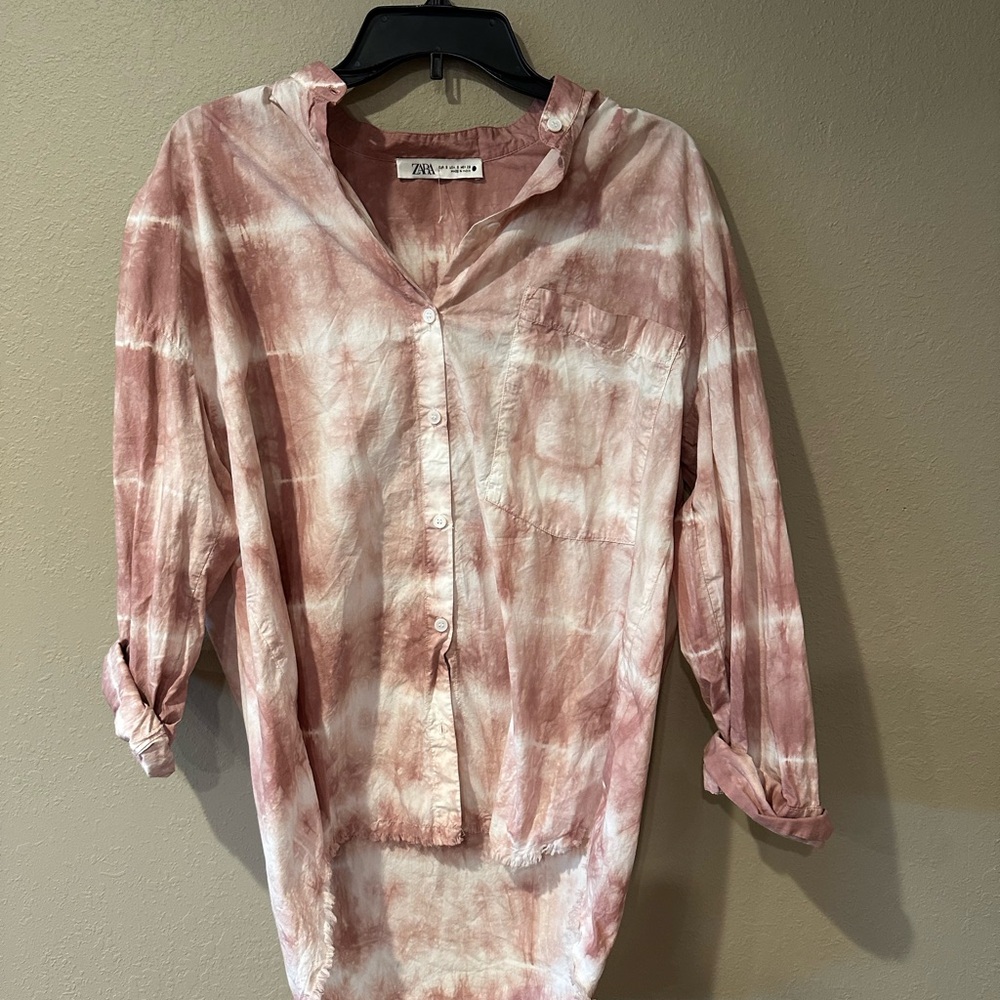 Zara Pink Tie-Dye Button Down Shirt